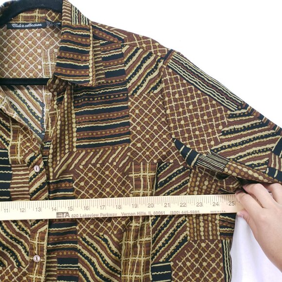 Club Z Collection Brown Geometric Fun Pattern Collar Button Down Blouse Size 1X - Picture 6 of 14